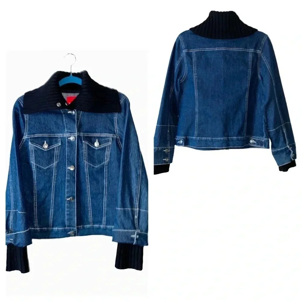 GLORIA VANDERBILT* Blue Women’s Denim Jacket with Sweater Collar Size M (no tag) - Picture 8 of 8